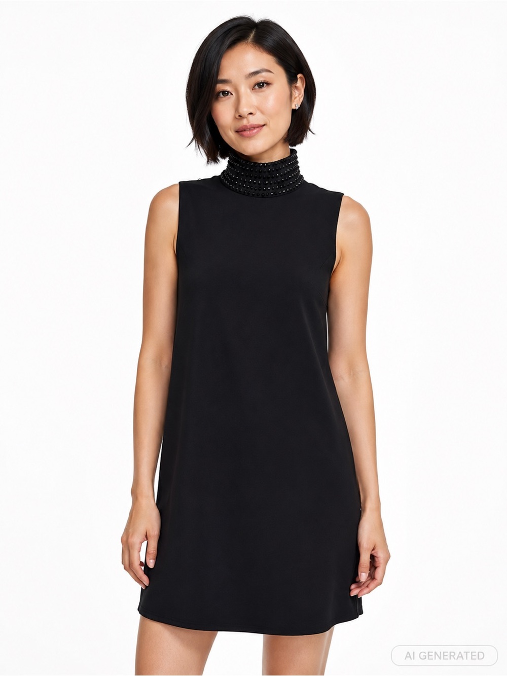 Judith & Charles
Sleeveless Shift Dress with Embellished Mock Neck Size 2